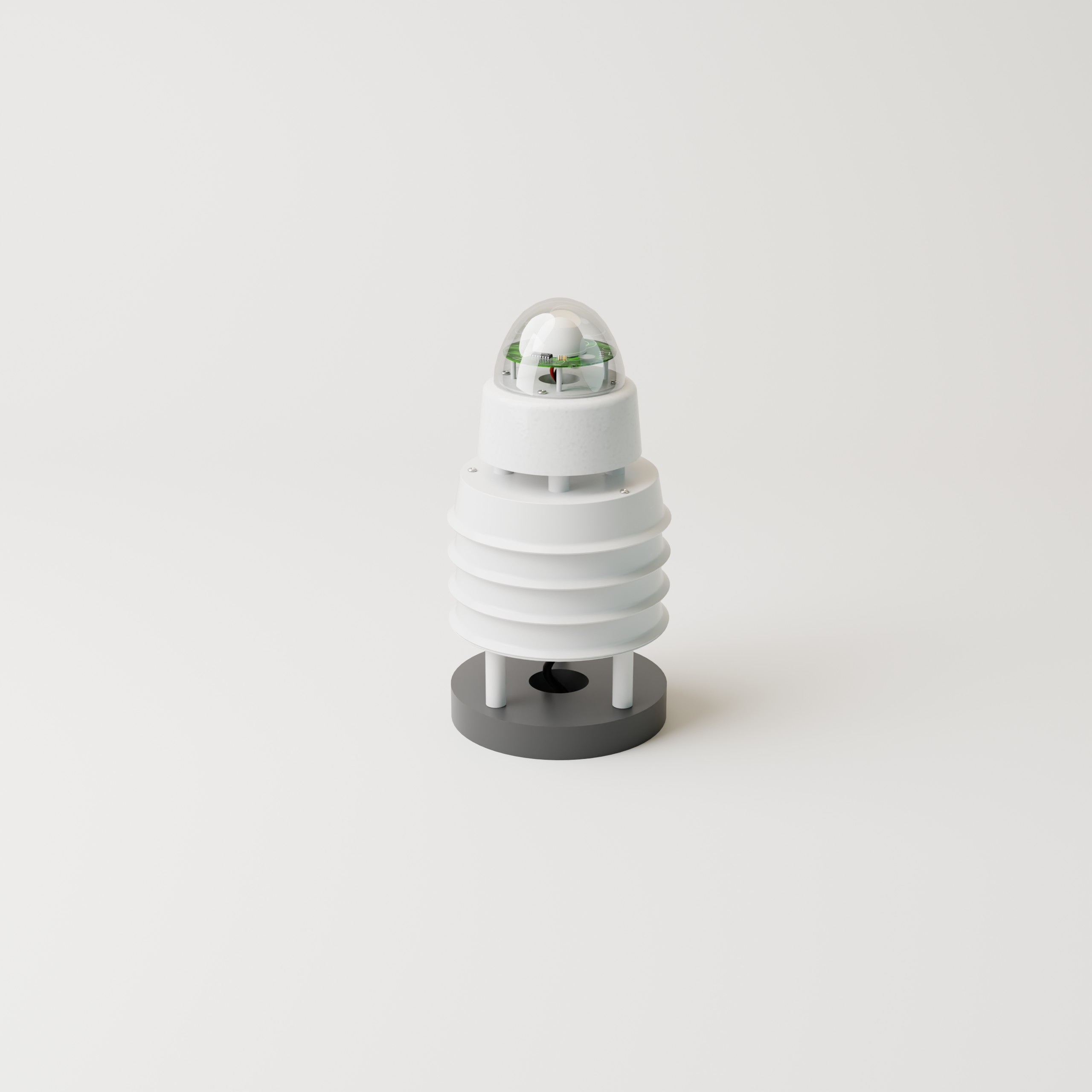 Black solar-powered soil sensor with a rectangular solar panel mounted on top and four metal prongs connected by a wire at the bottom.