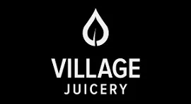 Village Juicery logo featuring a stylized leaf icon above the brand name on a black background.