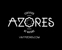 Logo with text 'Certified Azores by Nature' and 'visitazores.com' featuring a stylized flower design within the word Azores.