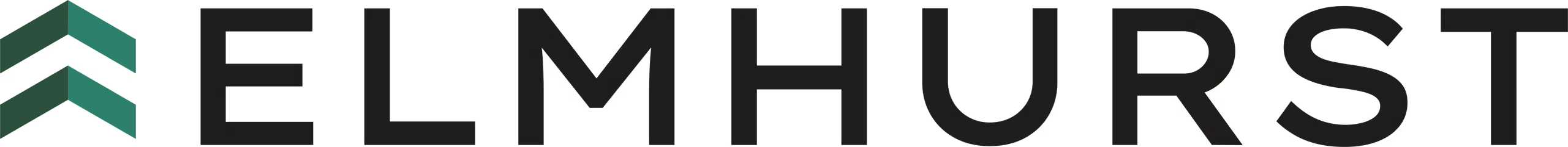 Elmhurst company logo with stylized green upward arrows to the left of the text.