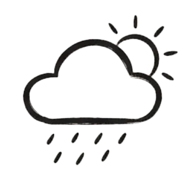 Icon of a cloud with rain falling and a sun partially visible behind it.