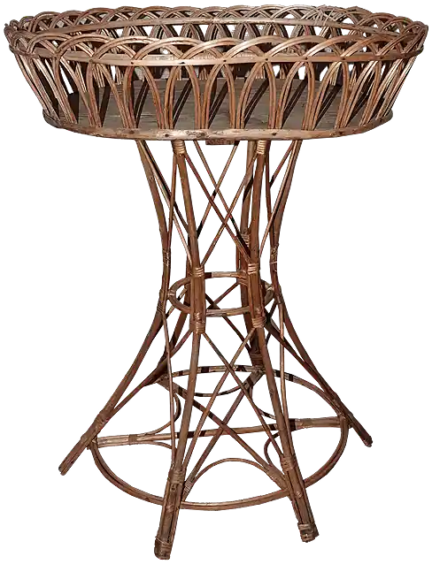 Wicker basket on a woven rattan stand