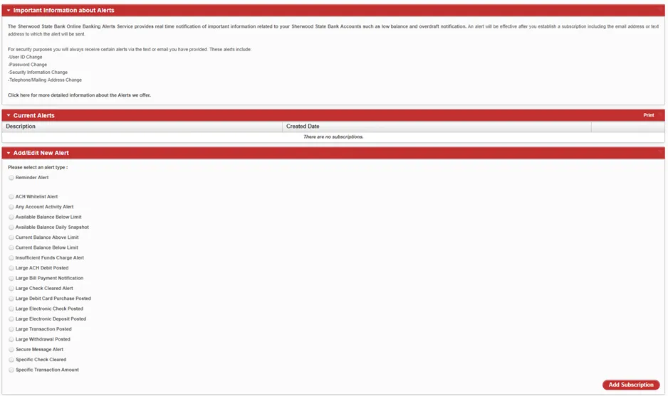 Online banking alert options that will send you can email when one of the flags are triggered