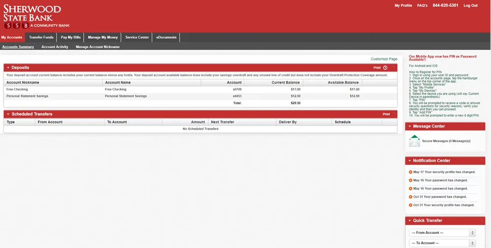 Example of Online Banking webpage