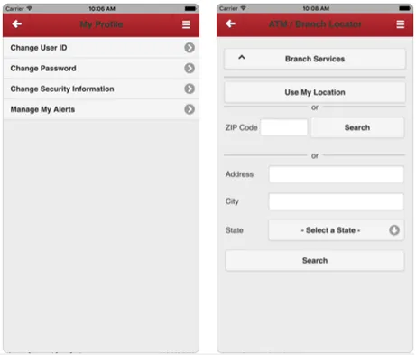 iOS my profile and ATM/Branch Locator