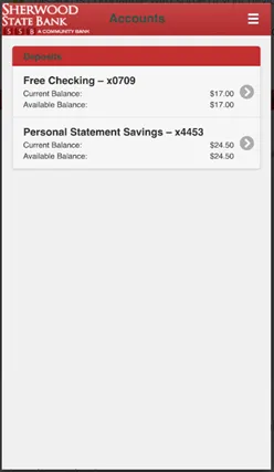 android mobile app, checking accounts screen