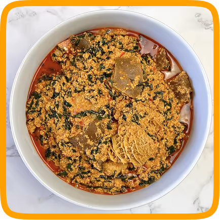 Egusi soup in a bowl ready to eat