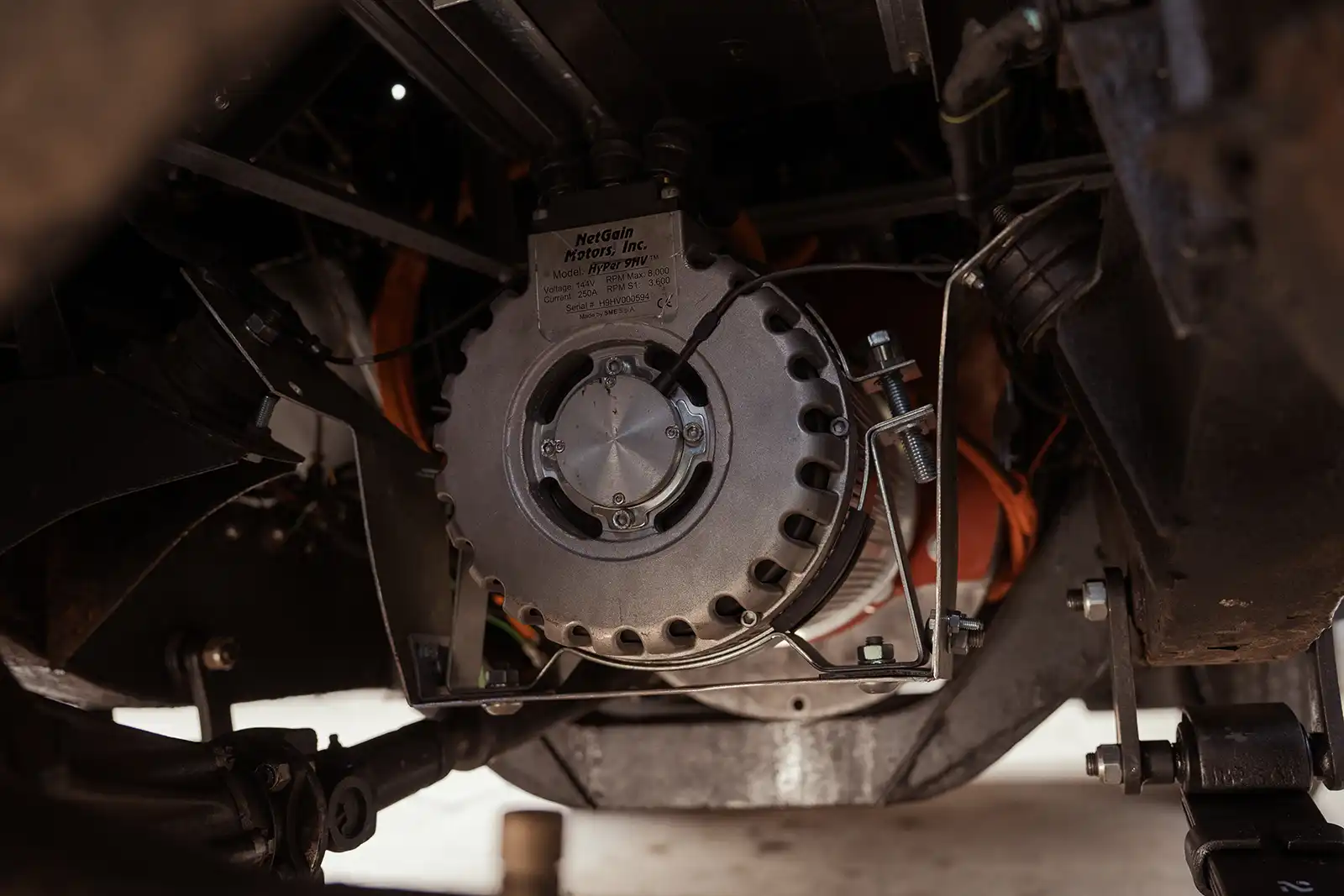 Detailed view of NetGain Motors electric motor with mechanical components