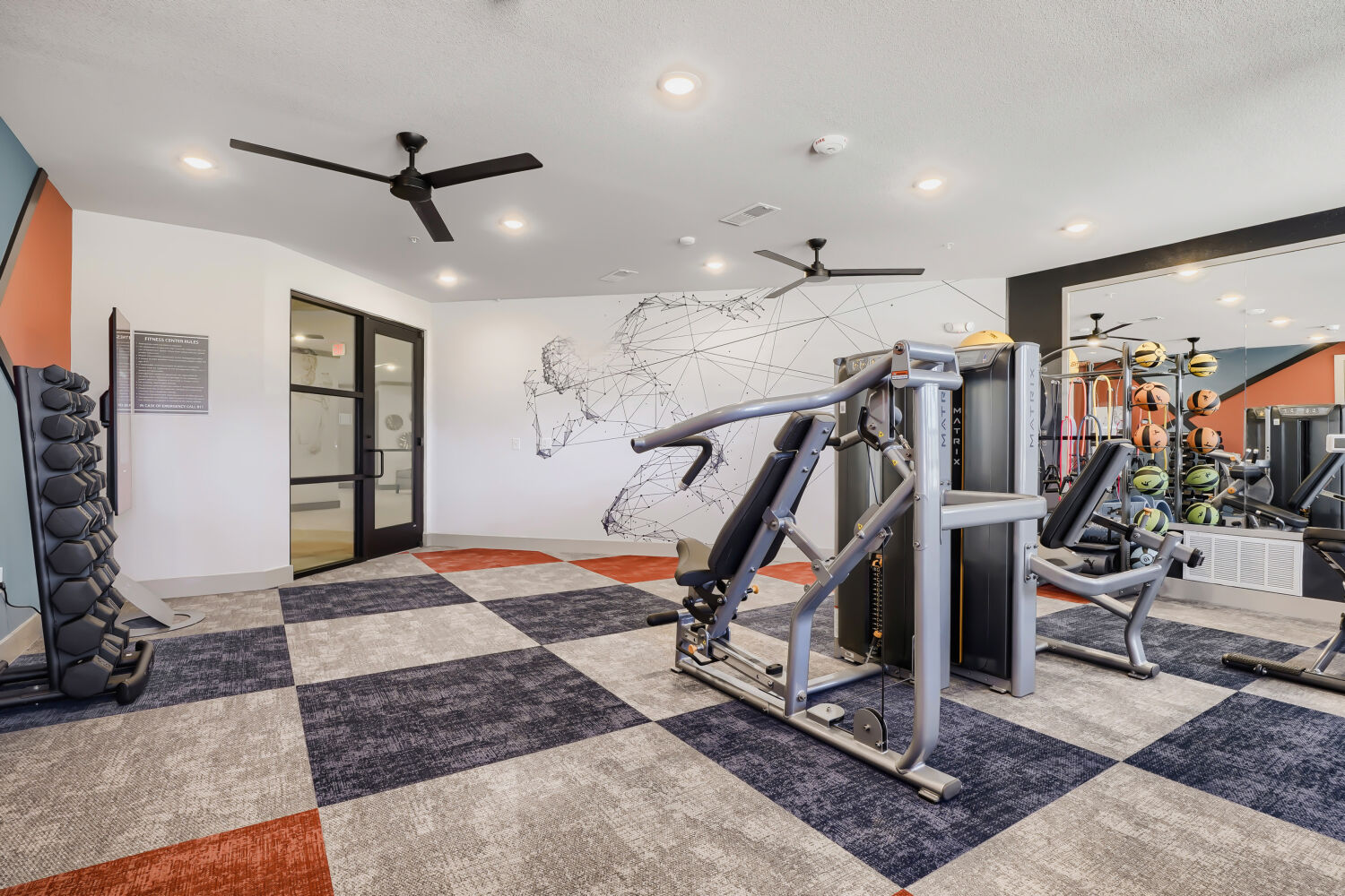 Gym with yoga balls and weight machines