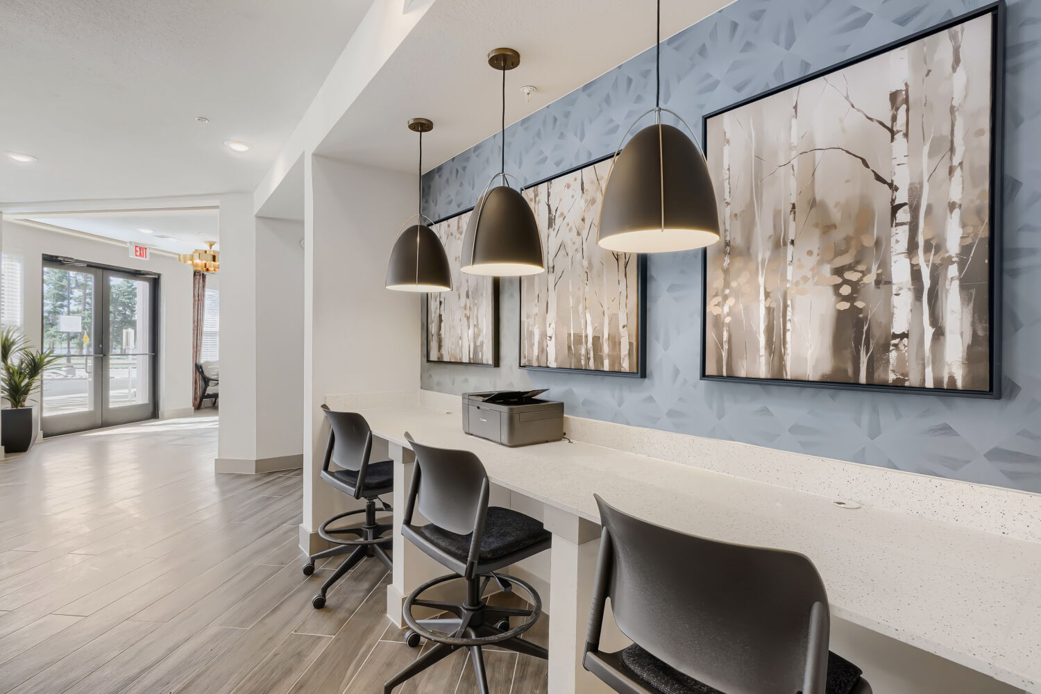 Leasing office desk area with printer