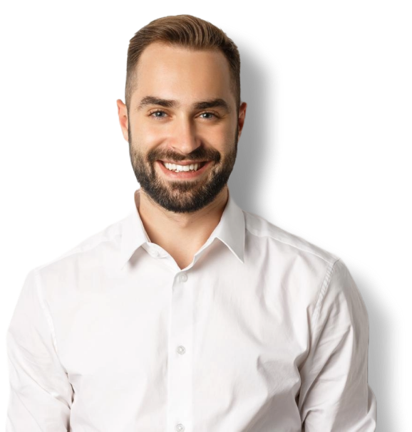 smiling man in white shirt