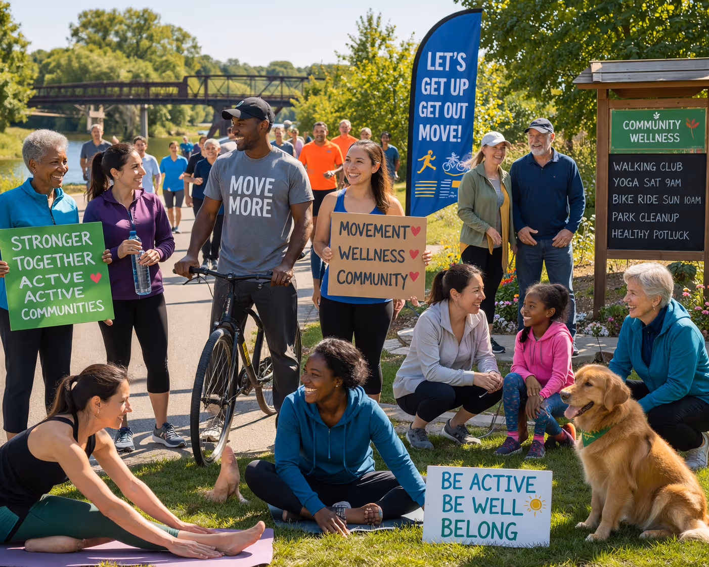 Community group outdoors supporting active living and reducing sedentary behavior