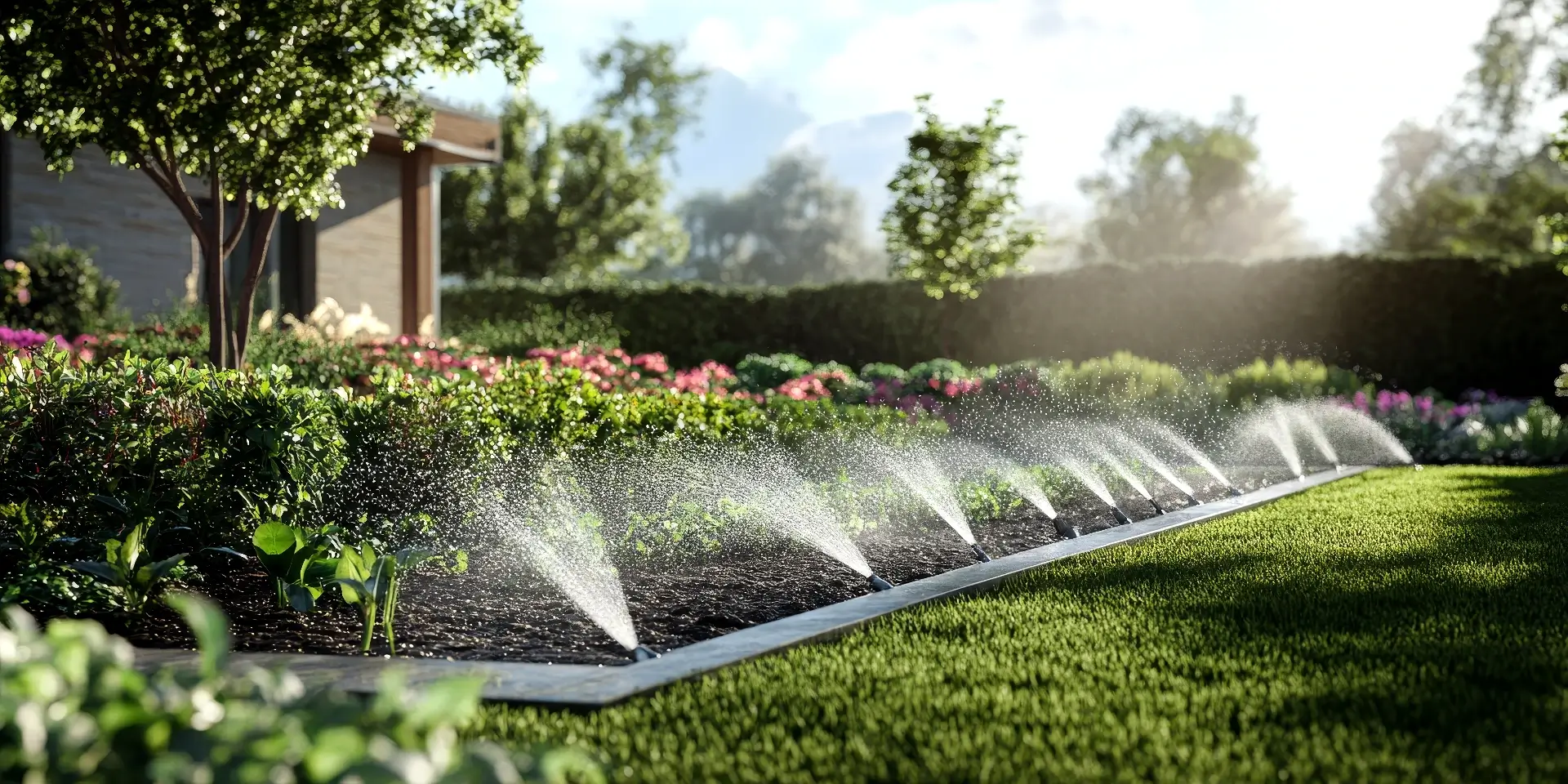 Efficient automatic garden irrigation system designed for optimal lawn watering. This innovative irrigation system includes adjustable heads to save water while maintaining healthy gardens and lawns.
