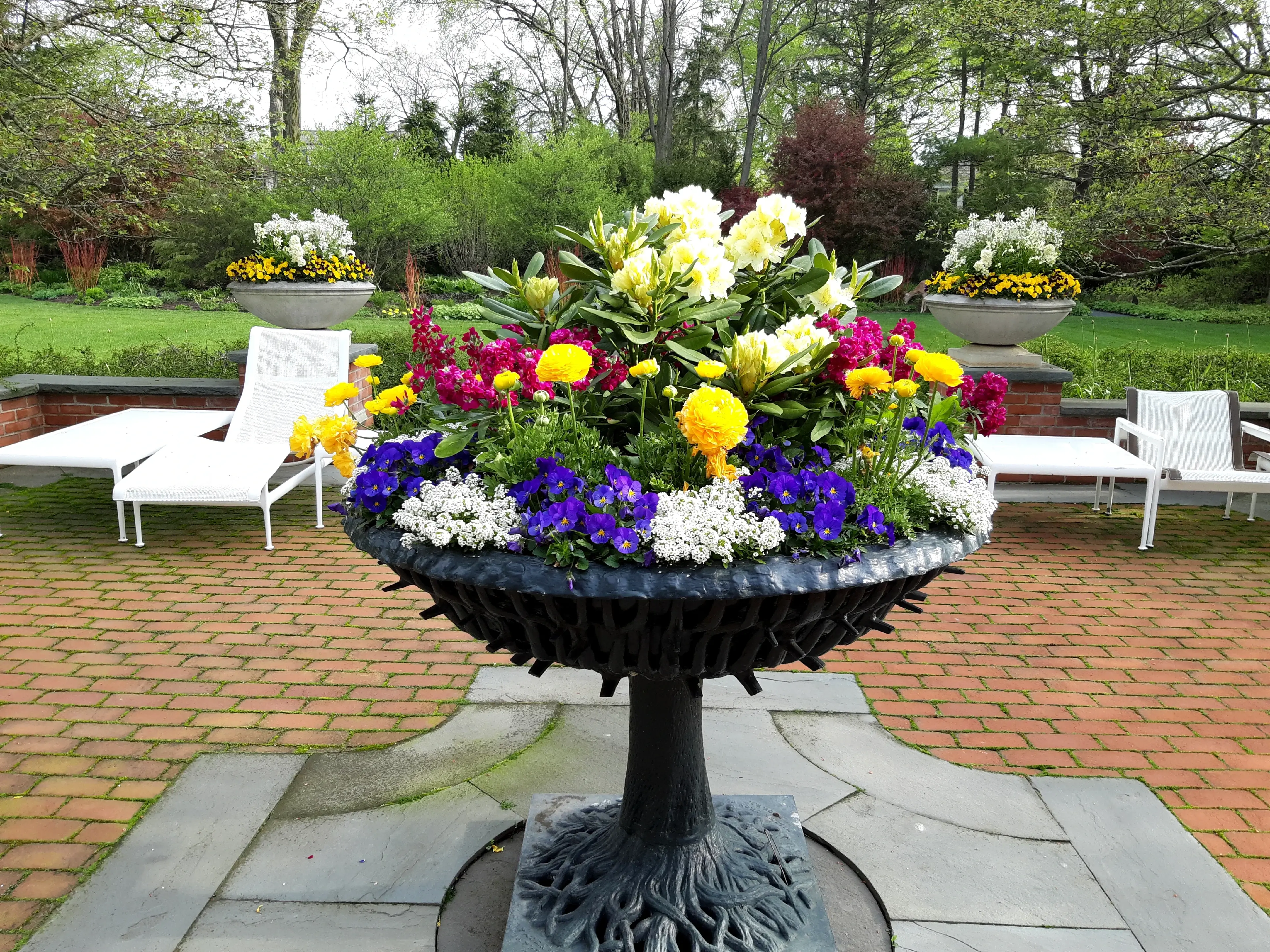 Mixed color flowers in metal container