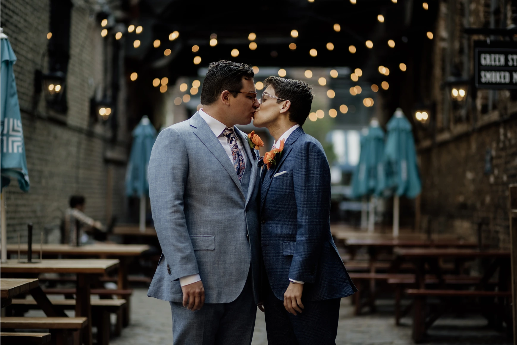 A photo of newlyweds kissing