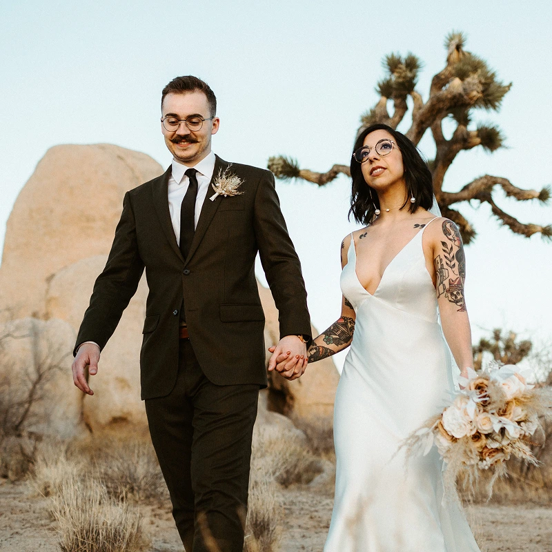 A photo of the newlyweds in the desert