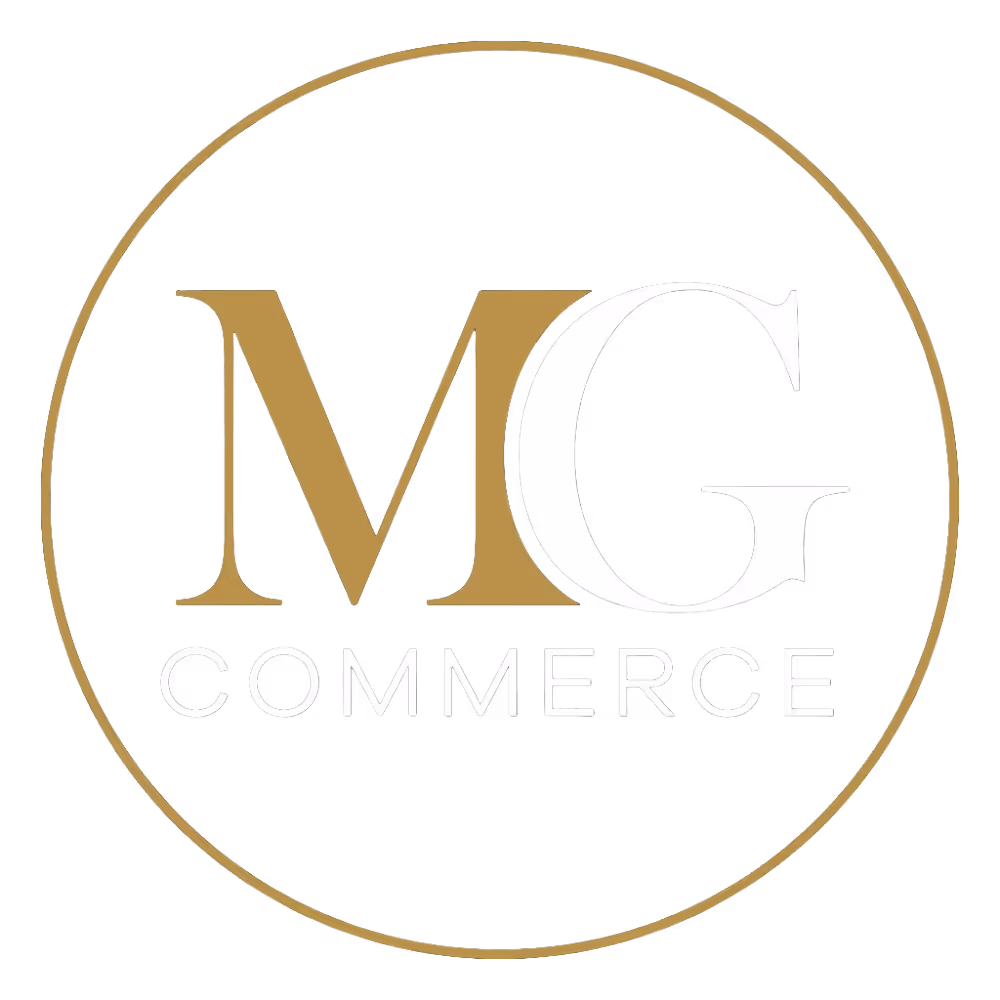 MG Commerce logo with gold and white letters inside a gold circle.