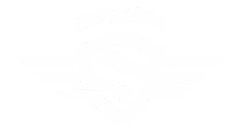 White stylized shield with letter S and three horizontal wings extending from each side.