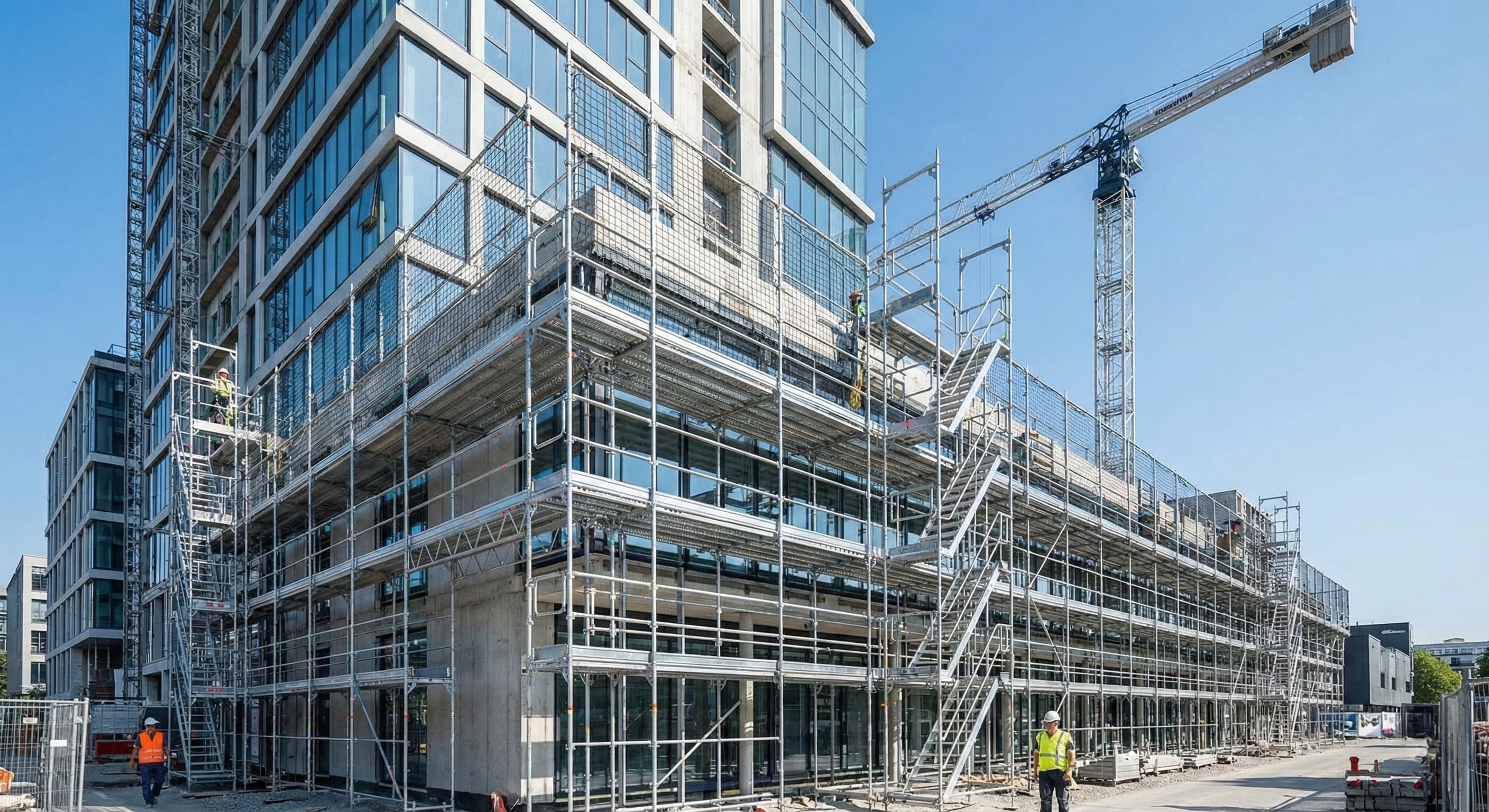 Équipe en train de monter un échafaudage à Neuchâtel