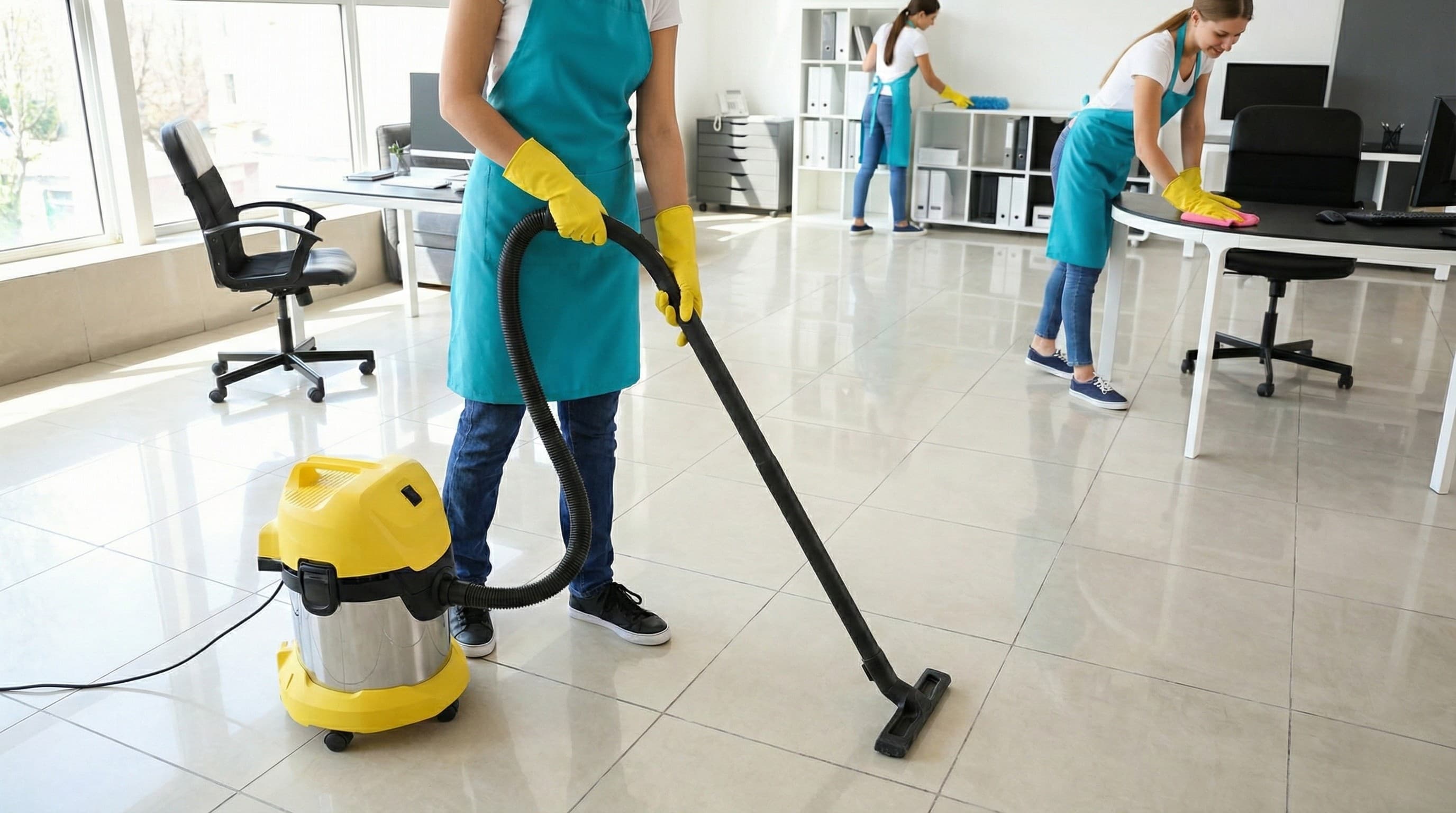 Équipe d'une entreprise de nettoyage en train de travailler sur un chantier à Neuchâtel