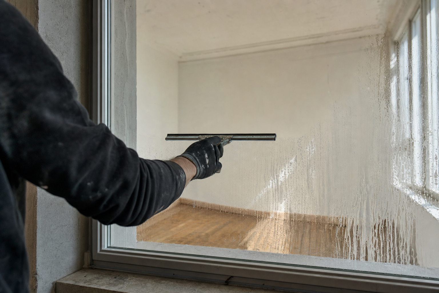 Nettoyage professionnel de vitrage dans un appartement du canton de Neuchâtel.