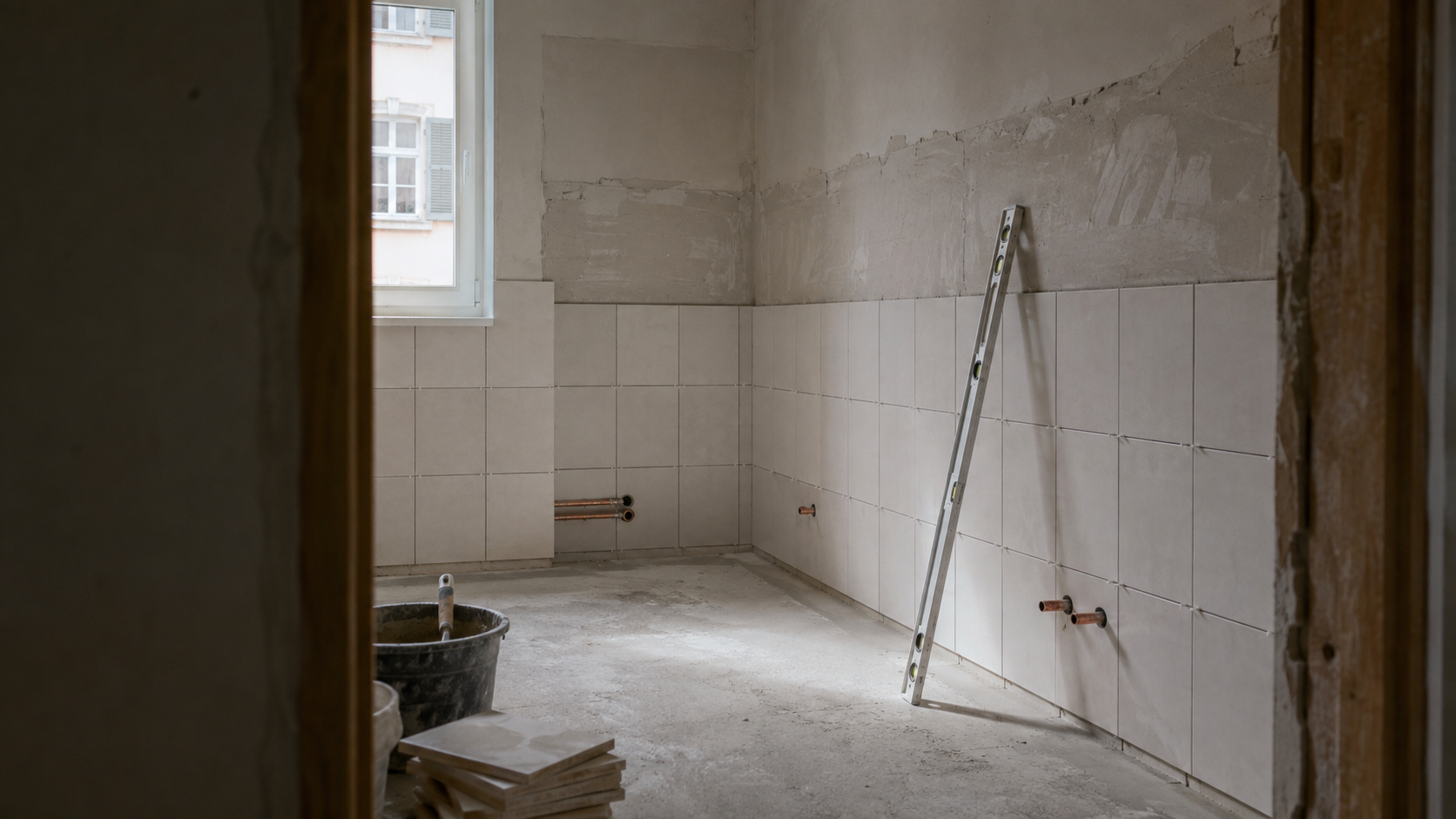 Salle de bain en cours de rénovation dans un appartement du canton de Neuchâtel.