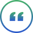 Blue quotation mark icon inside a circular gradient border.