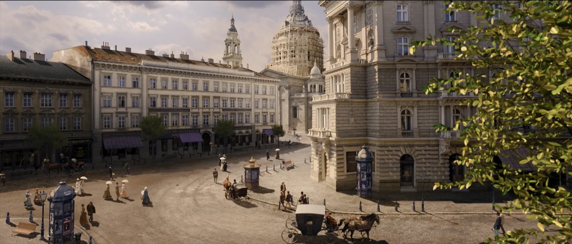 Historic picture of Budapest with the Basilica still being constructed in the background.