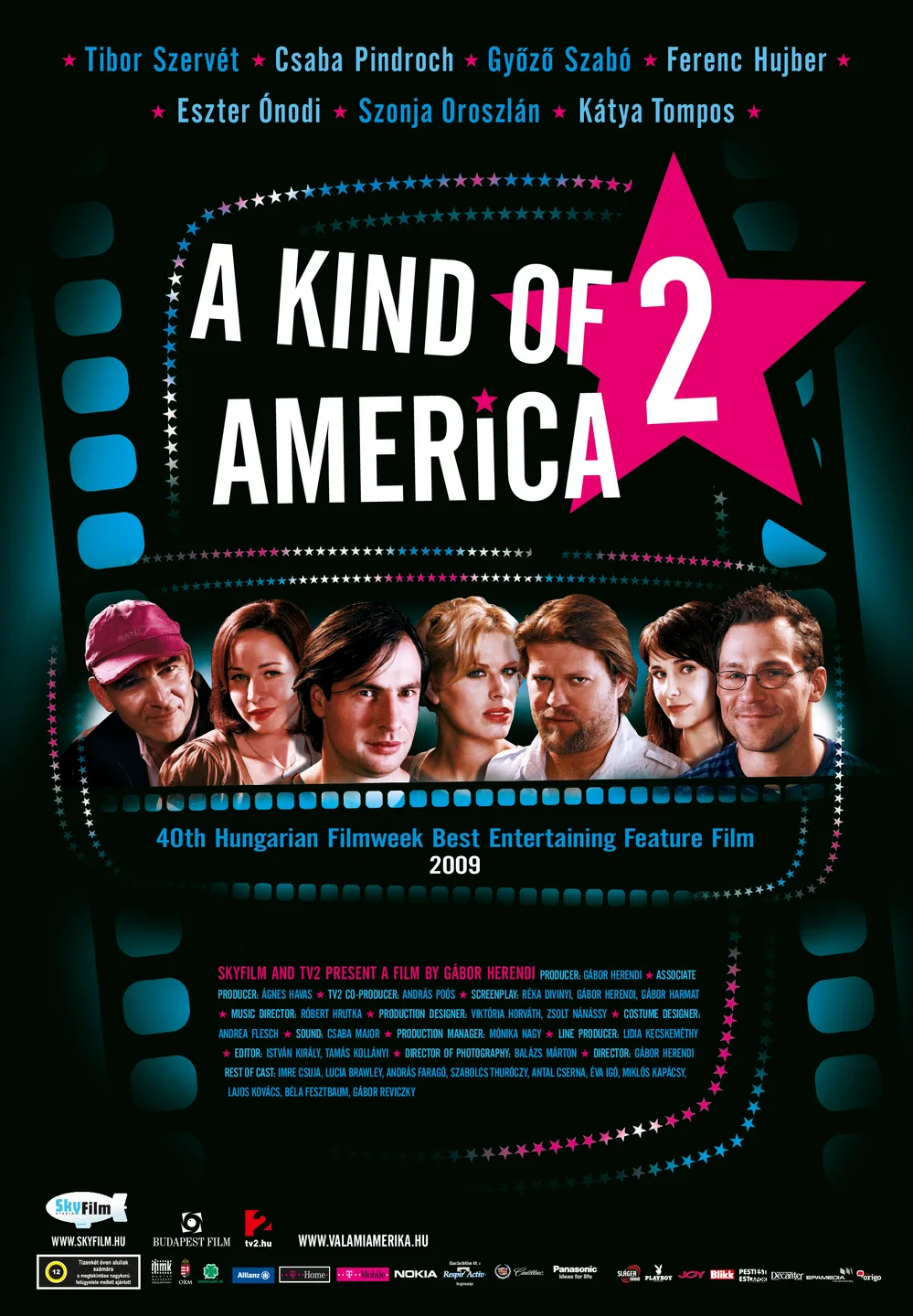 The movie poster for A Kind of America 2 features a large pink star with the number 2, bold white title text on a black background, and a row of main cast portraits along the bottom.