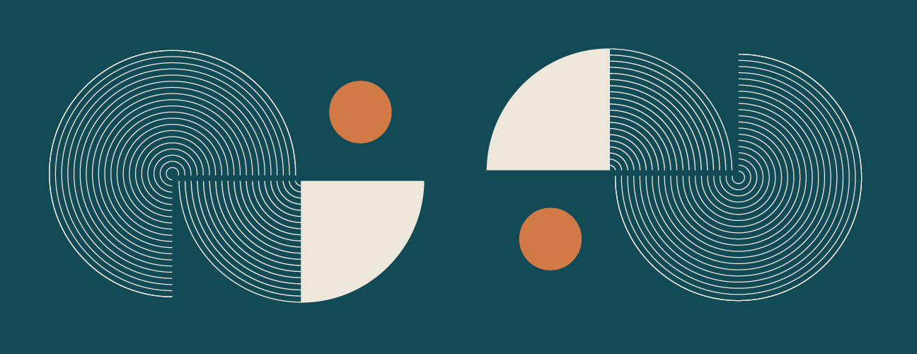 Bold geometry and concentric motion balance structure with organic rhythm.