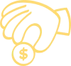 Gold hand holding a coin with a dollar sign.