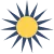 Yellow sun with dark blue rays on a white background.