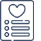 Checklist icon with a heart outline above three bulleted lines.