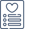 Checklist icon with a heart outline above three bulleted lines.