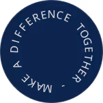 Dark blue circle with white text curved around the edge reading 'TOGETHER MAKE A DIFFERENCE'.