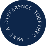 Dark blue circle with white text curved around the edge reading 'TOGETHER MAKE A DIFFERENCE'.