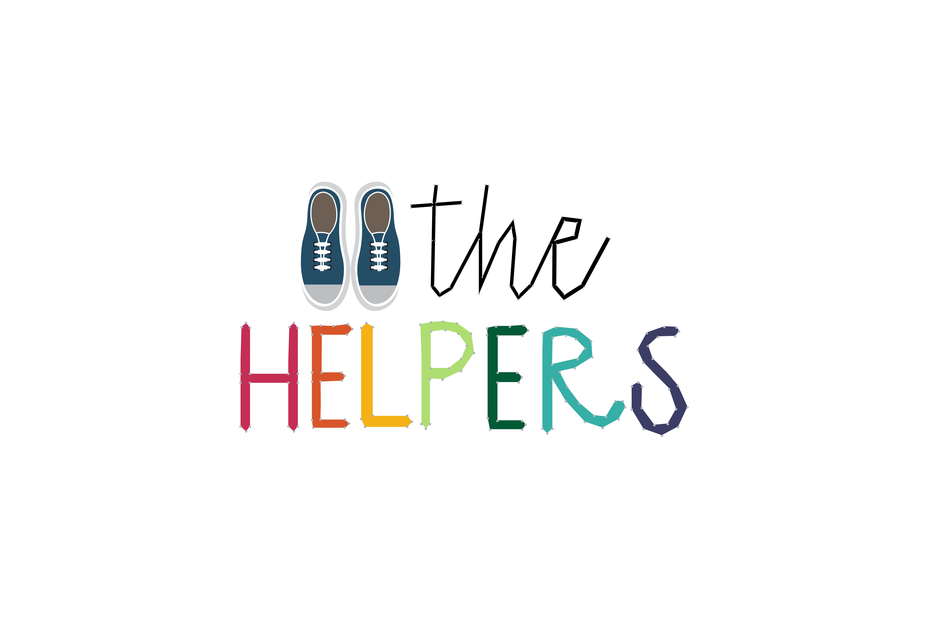 Logo with two blue shoes above the word HELPERS written in colorful block letters.