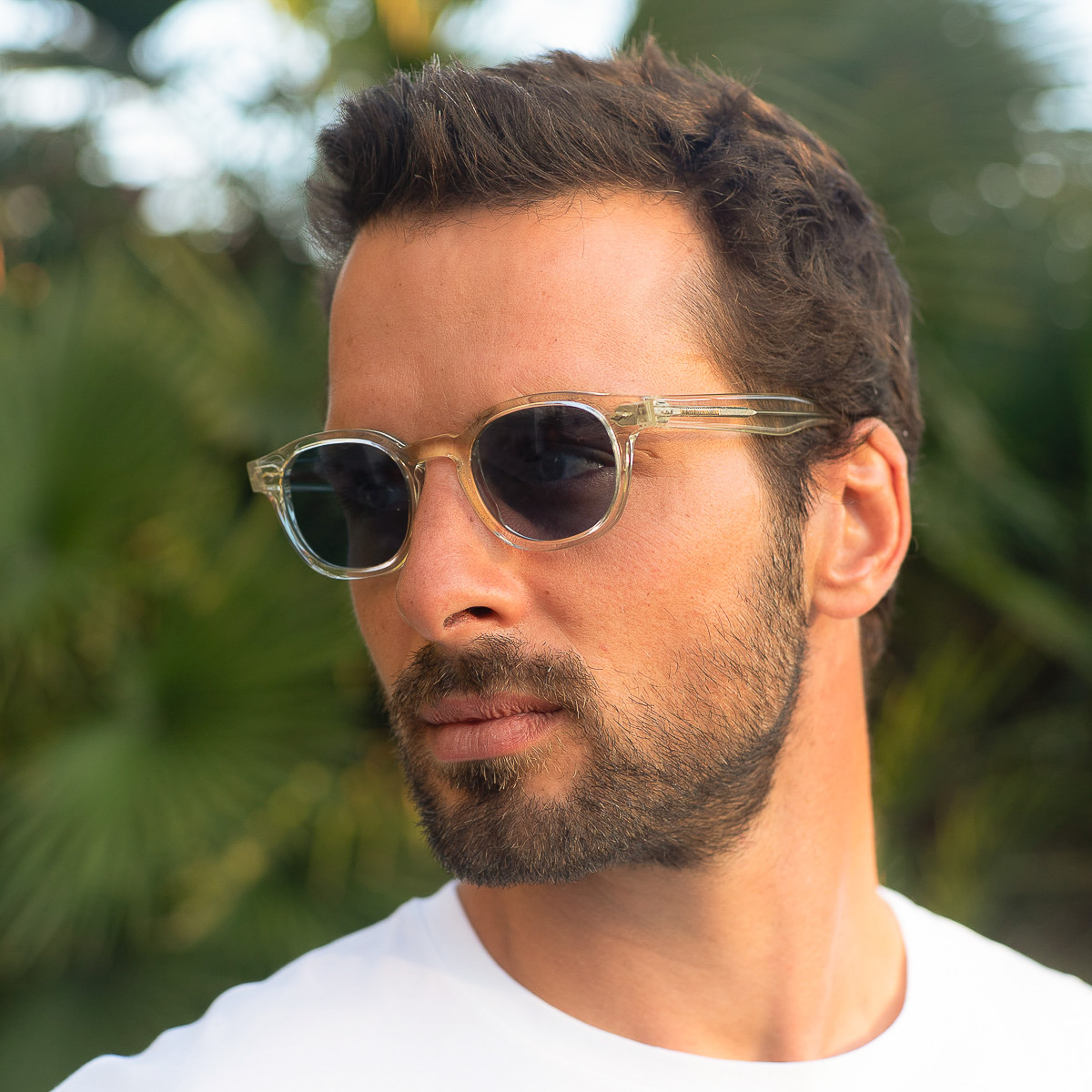 Model wearing Mireye sunglasses in a contemporary lifestyle setting