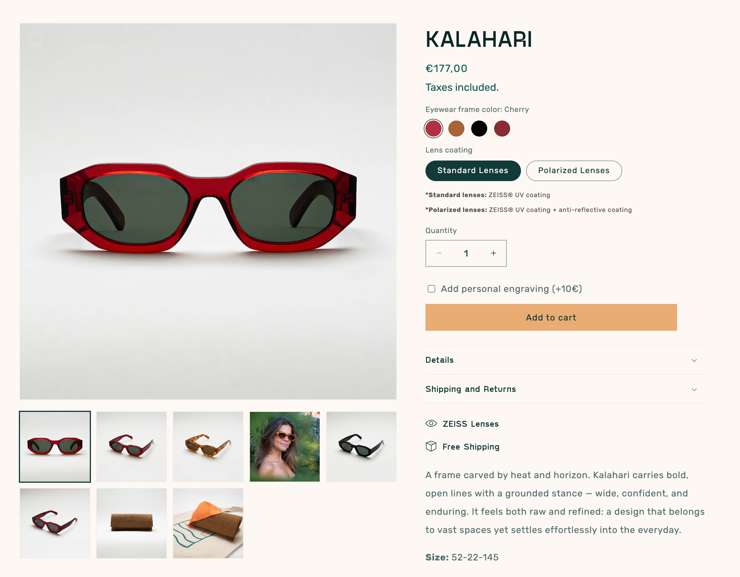 Mireye sunglasses product page with detailed imagery and purchase options