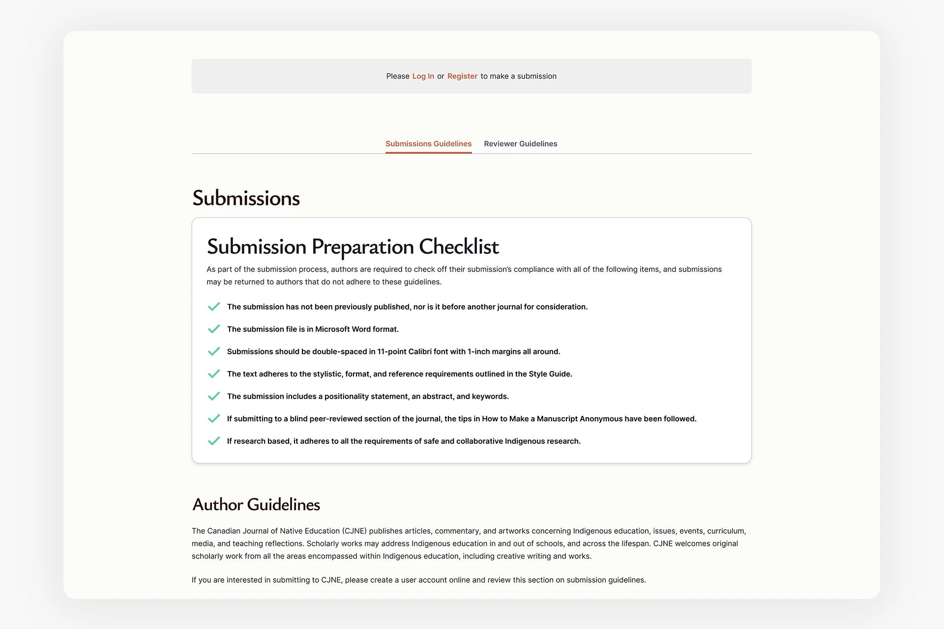 OJS submission and reviewer guidelines tab interface redesign