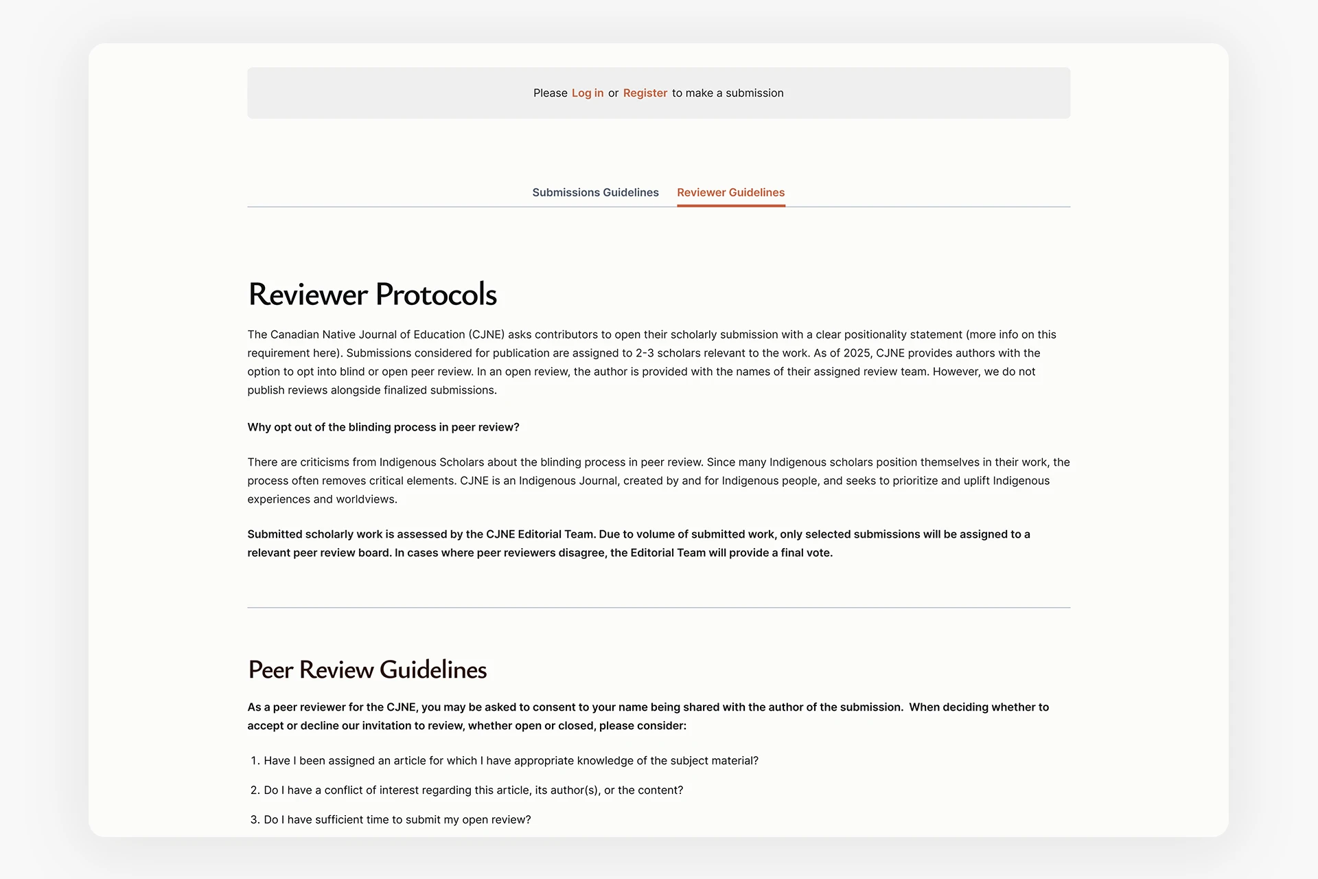 OJS submission and reviewer guidelines tab interface redesign