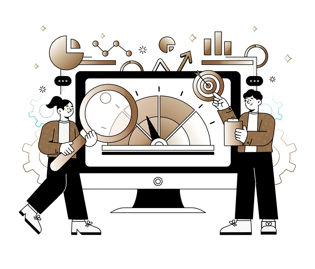 Illustration representing Link Barista’s data-backed insights process, using performance analysis to guide high-impact link building decisions.