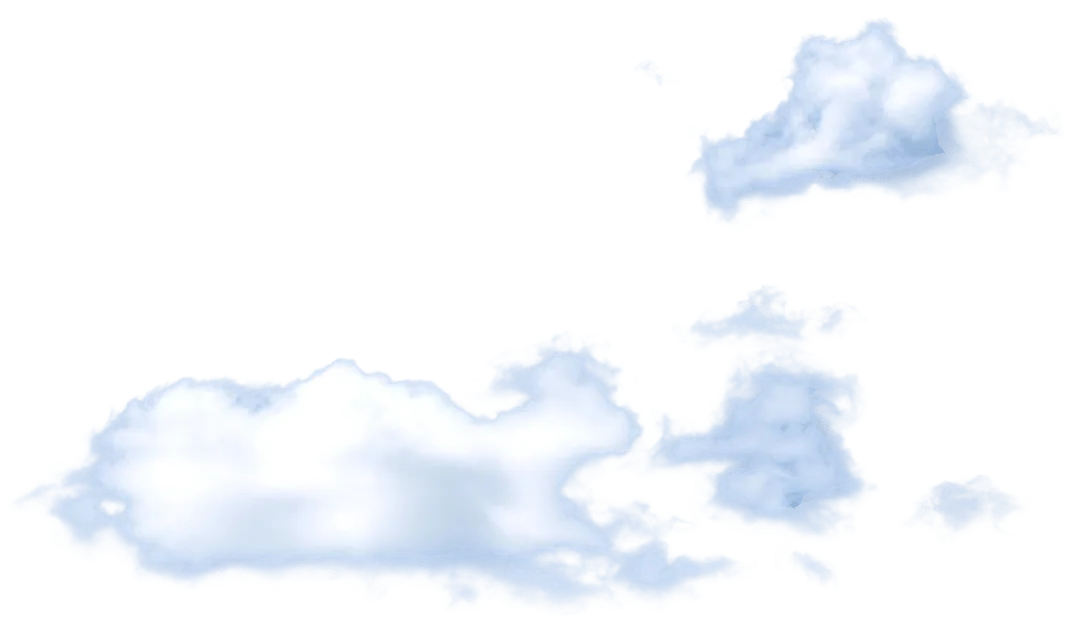 Varias nubes blancas y esponjosas en un fondo transparente.