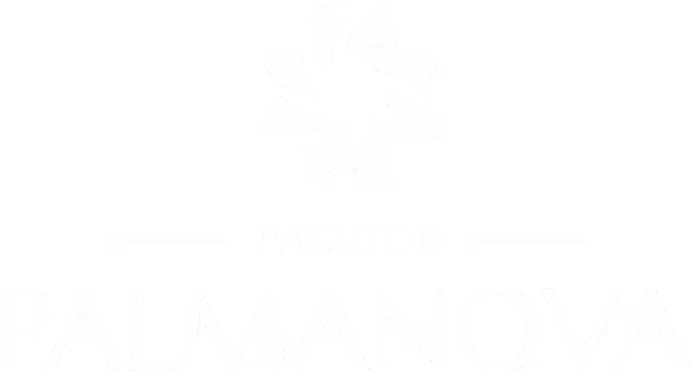 Logotipo con forma de flor estilizada encima del texto Pacheco Palmánova.