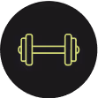 Ícono de una pesa de gimnasio en color verde sobre fondo negro.