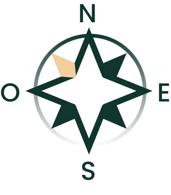Brújula con una estrella de ocho puntas y las letras N, O, E, S indicando los puntos cardinales.