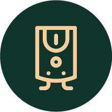 Ícono de calefón en círculo verde oscuro.