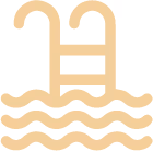 Icono de escalera de piscina con agua ondulada.
