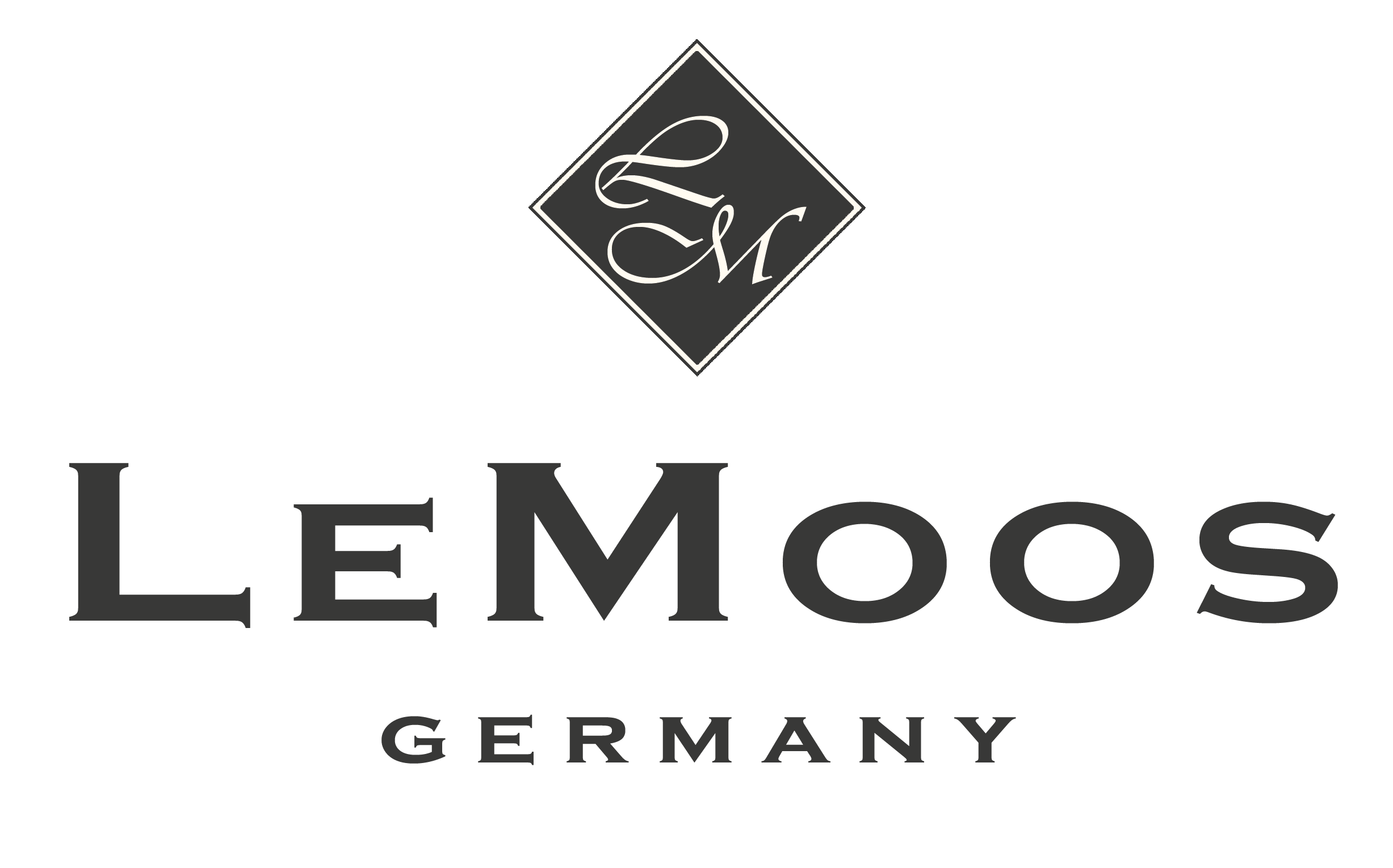 LeMoos Germany logo featuring a stylized diamond with cursive letters LM above the brand name LeMoos in bold serif font and Germany in uppercase below.