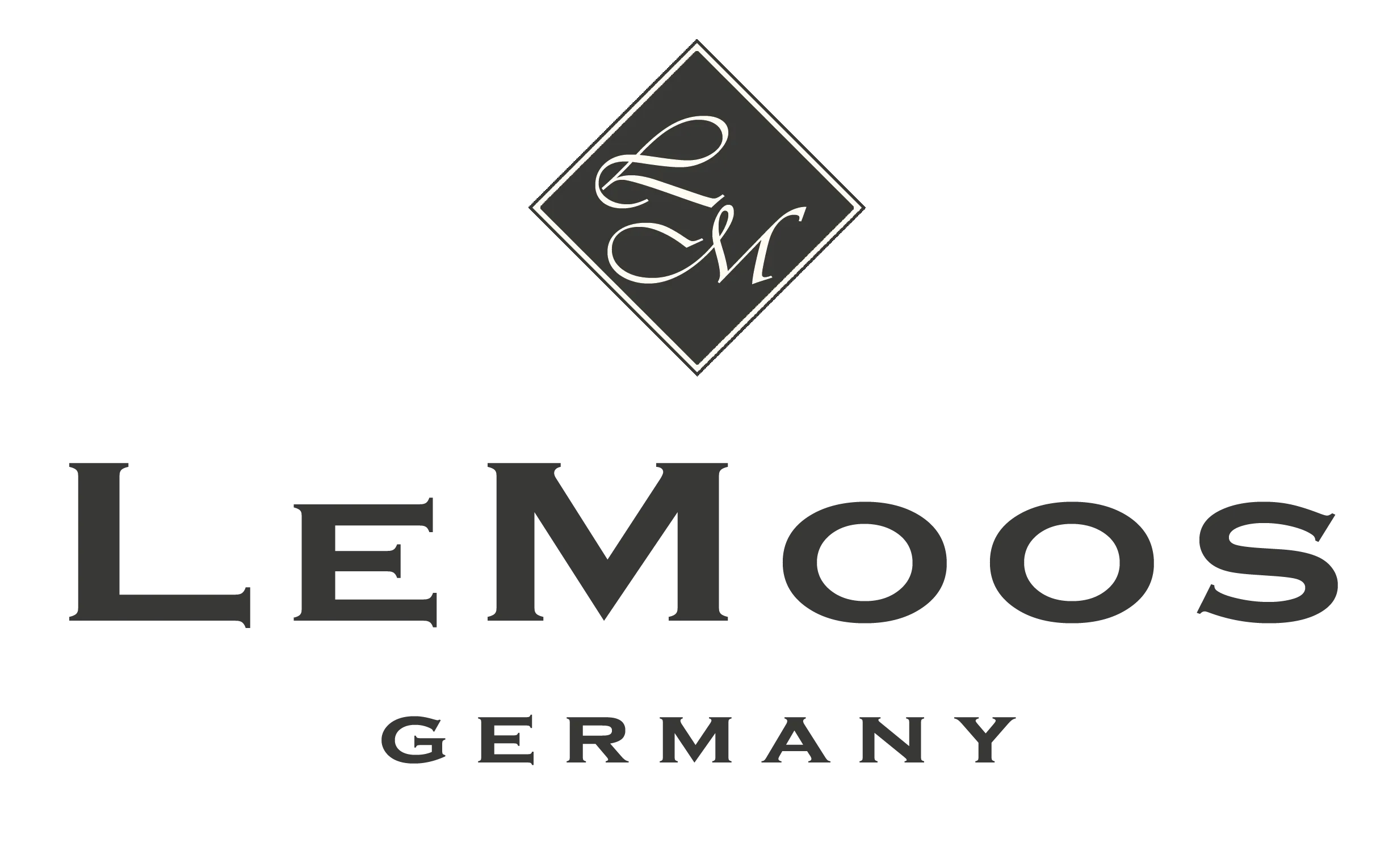 LeMoos Germany logo featuring a stylized diamond with cursive letters LM above the brand name LeMoos in bold serif font and Germany in uppercase below.